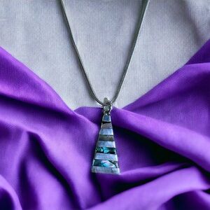 Vintage pendant alpaca sterling and abalone inlay on new sterling chain